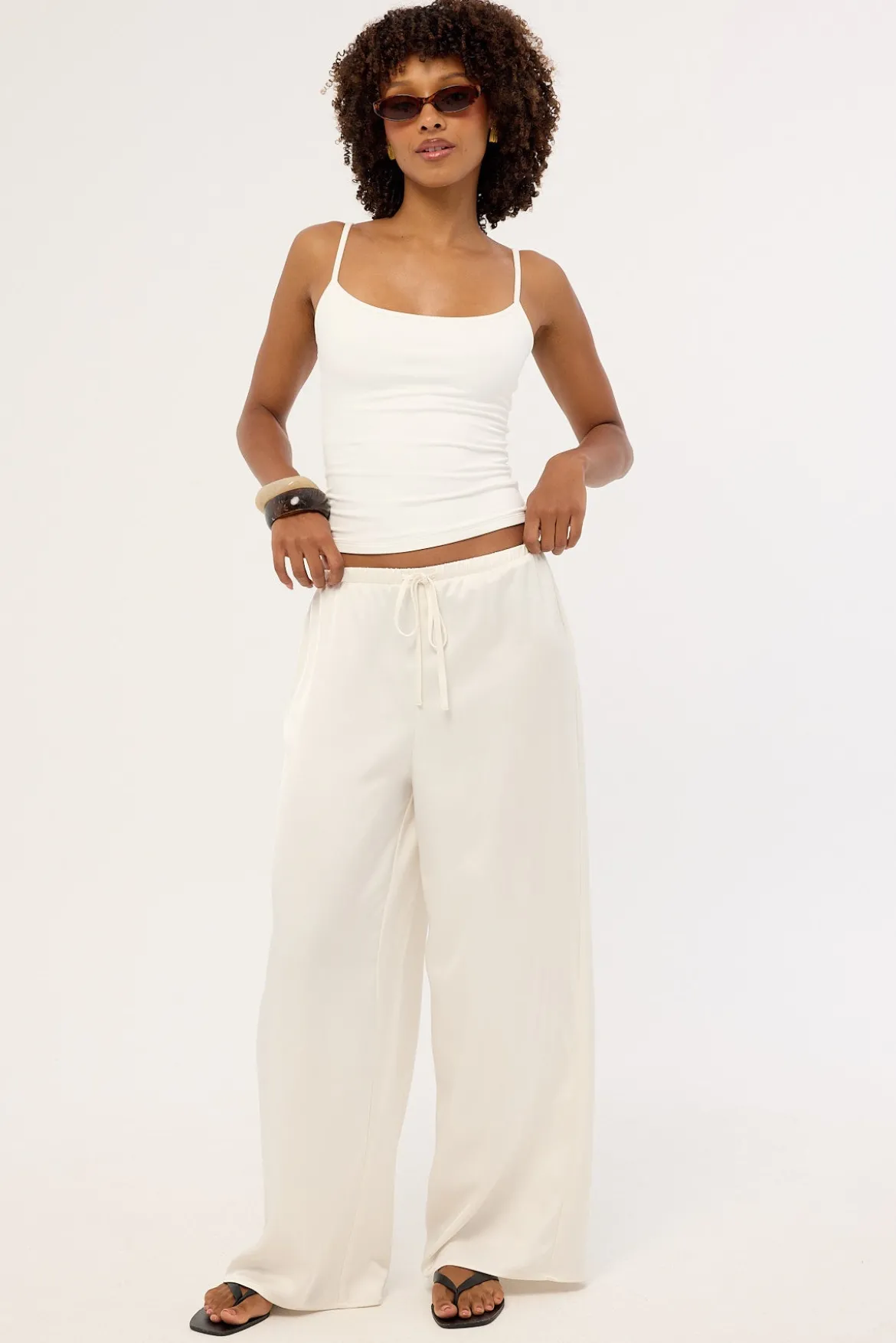 Lune Satin Mid Rise Pant Off-White