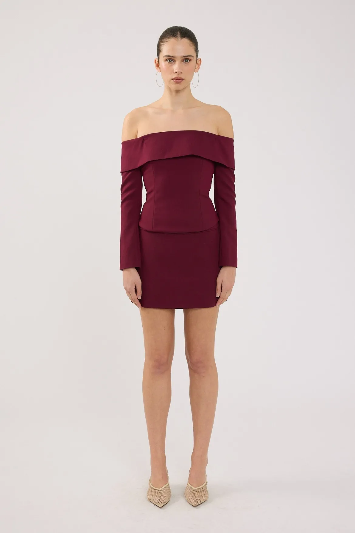 Lupa Off Shoulder Long Sleeve Top Burgundy