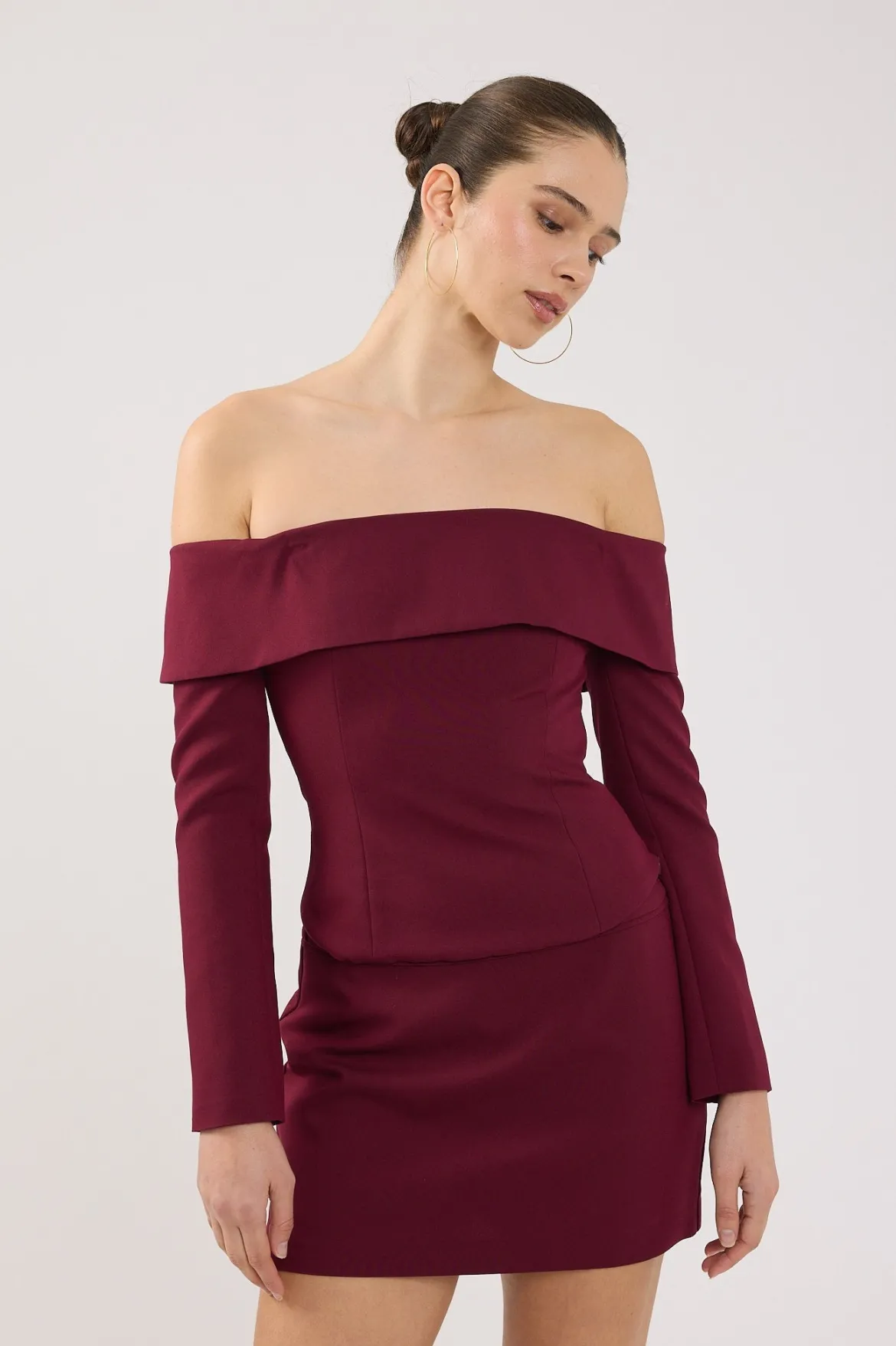 Lupa Off Shoulder Long Sleeve Top Burgundy