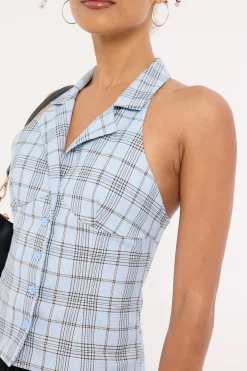 Lure Top Baby Blue Plaid