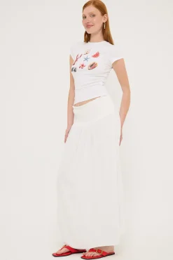 Luxe Linen Shirred Maxi Skirt White