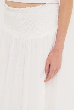 Luxe Linen Shirred Maxi Skirt White