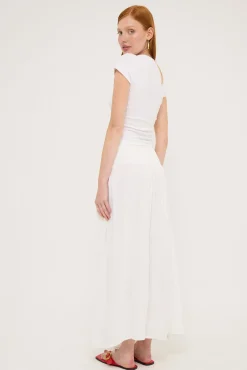 Luxe Linen Shirred Maxi Skirt White