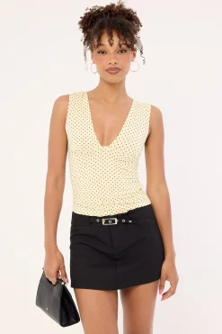 Lycia Plunge Top Micro Polka Cream