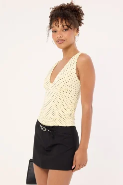 Lycia Plunge Top Micro Polka Cream