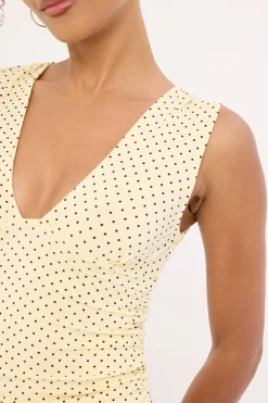 Lycia Plunge Top Micro Polka Cream