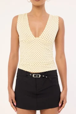 Lycia Plunge Top Micro Polka Cream