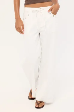 Lyon Tie Front Drill Pant White