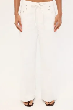 Lyon Tie Front Drill Pant White