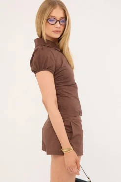 Lyra Zip Through Top Choc