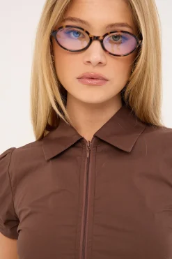 Lyra Zip Through Top Choc