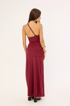 Madalie One Shoulder Maxi Dress Burgundy