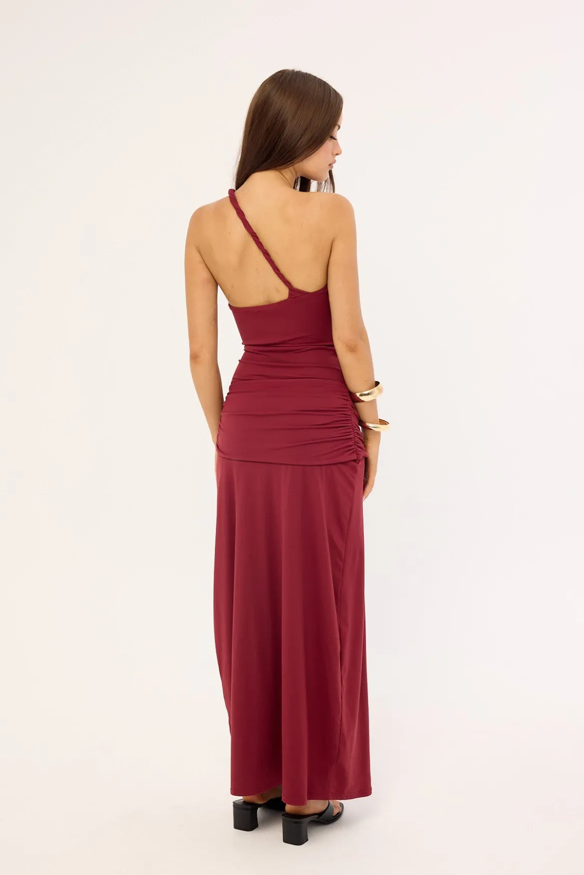 Madalie One Shoulder Maxi Dress Burgundy
