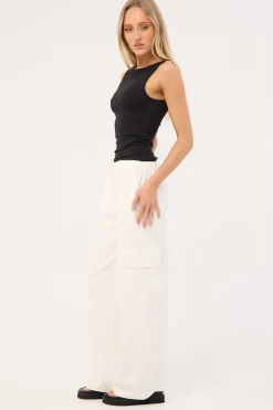 Maisy Mid Rise Cargo Pant White