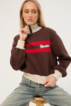Major League 1/4 Zip Knit Chocolate