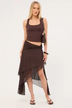 Malia Asymmetrical Midi Skirt Brown