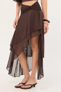 Malia Asymmetrical Midi Skirt Brown