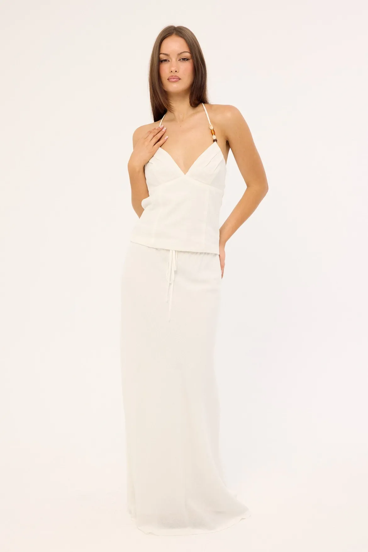 Malibu Linen Maxi Skirt White