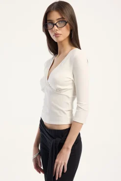 Mara V-Neck 3/4 Sleeve T-Shirt White