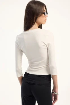 Mara V-Neck 3/4 Sleeve T-Shirt White