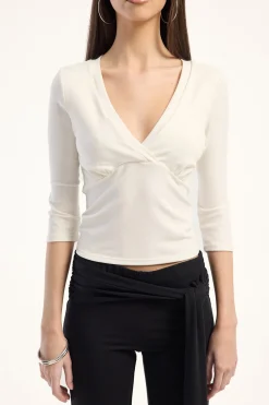 Mara V-Neck 3/4 Sleeve T-Shirt White