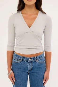 Mara V-Neck 3/4 Sleeve T-Shirt Grey