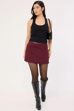 Marcia Mid Rise Mini Skirt Burgundy