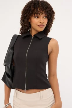 Maris Sleeveless Zip Through Top Black