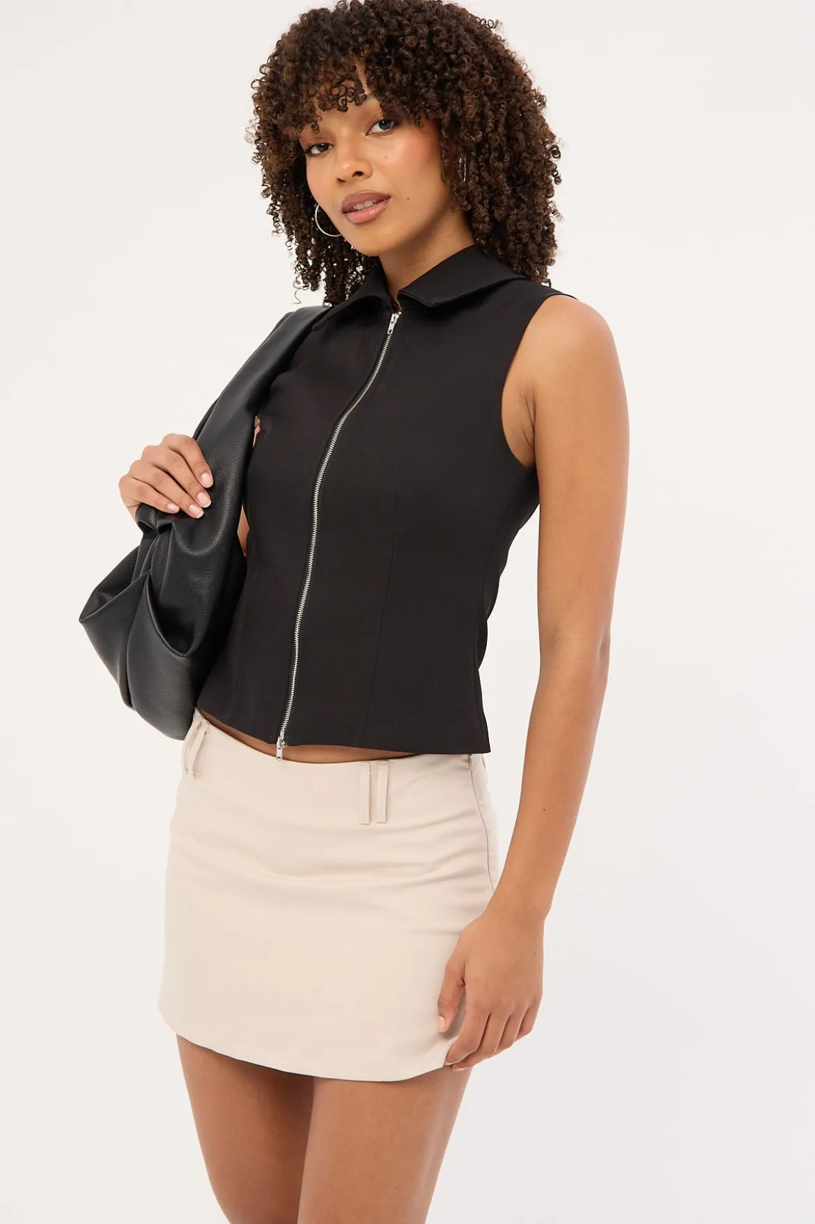 Maris Sleeveless Zip Through Top Black