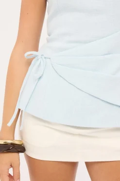 Maris Strapless Linen Top Light Blue