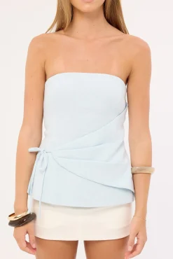 Maris Strapless Linen Top Light Blue