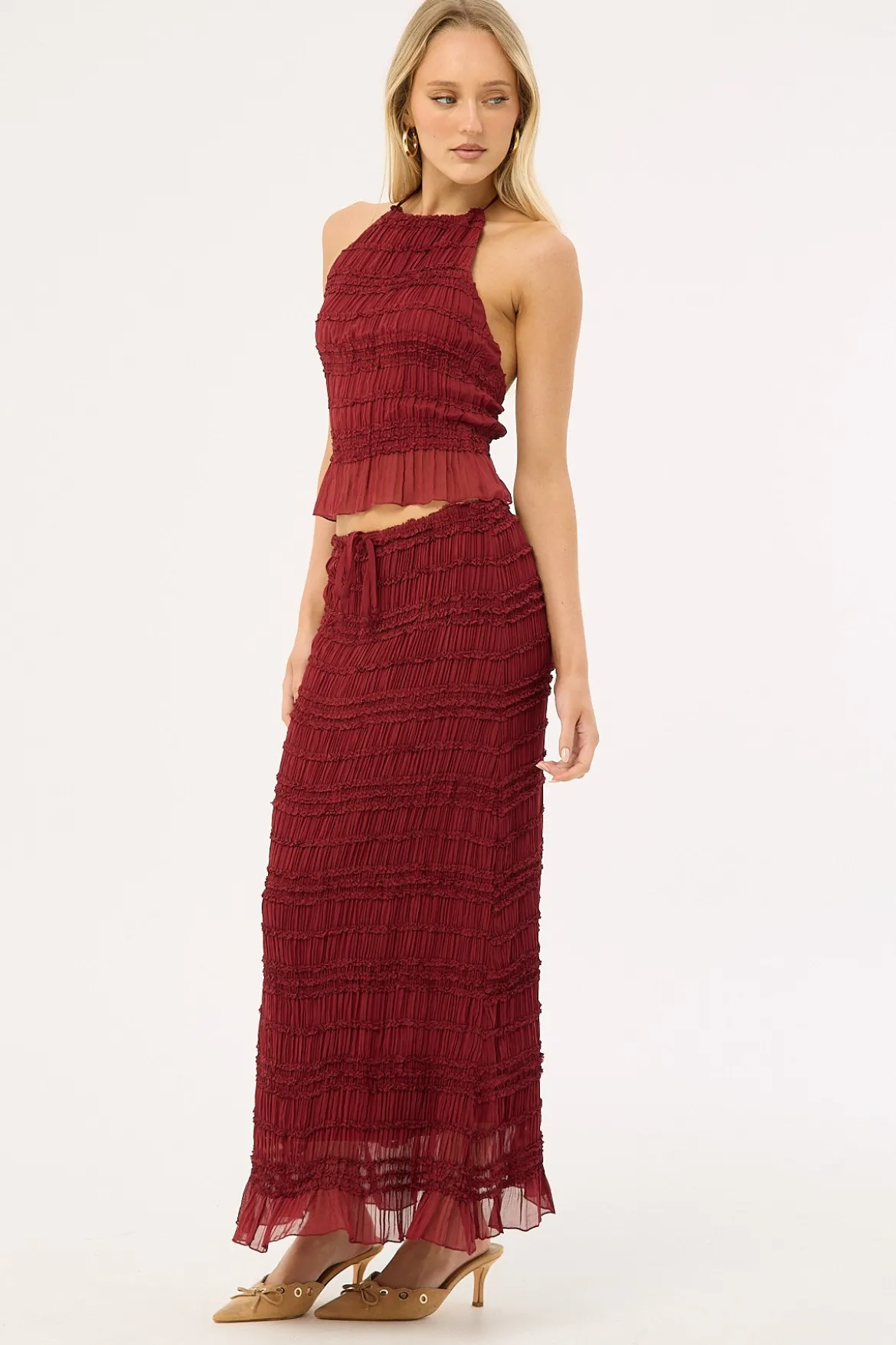 Marisole Gathered Maxi Skirt Burgundy