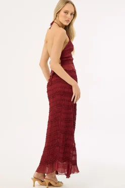 Marisole Gathered Maxi Skirt Burgundy