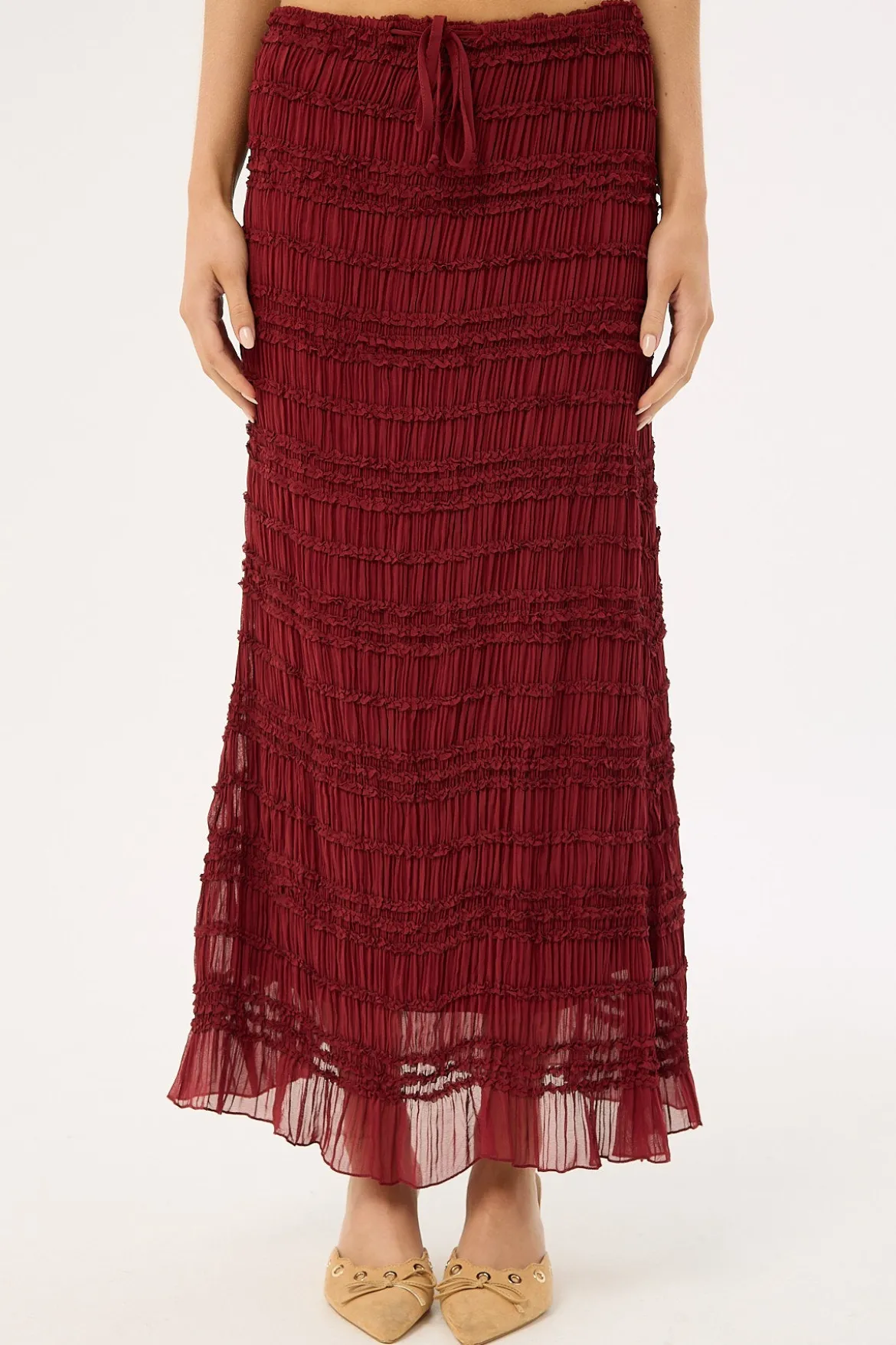 Marisole Gathered Maxi Skirt Burgundy