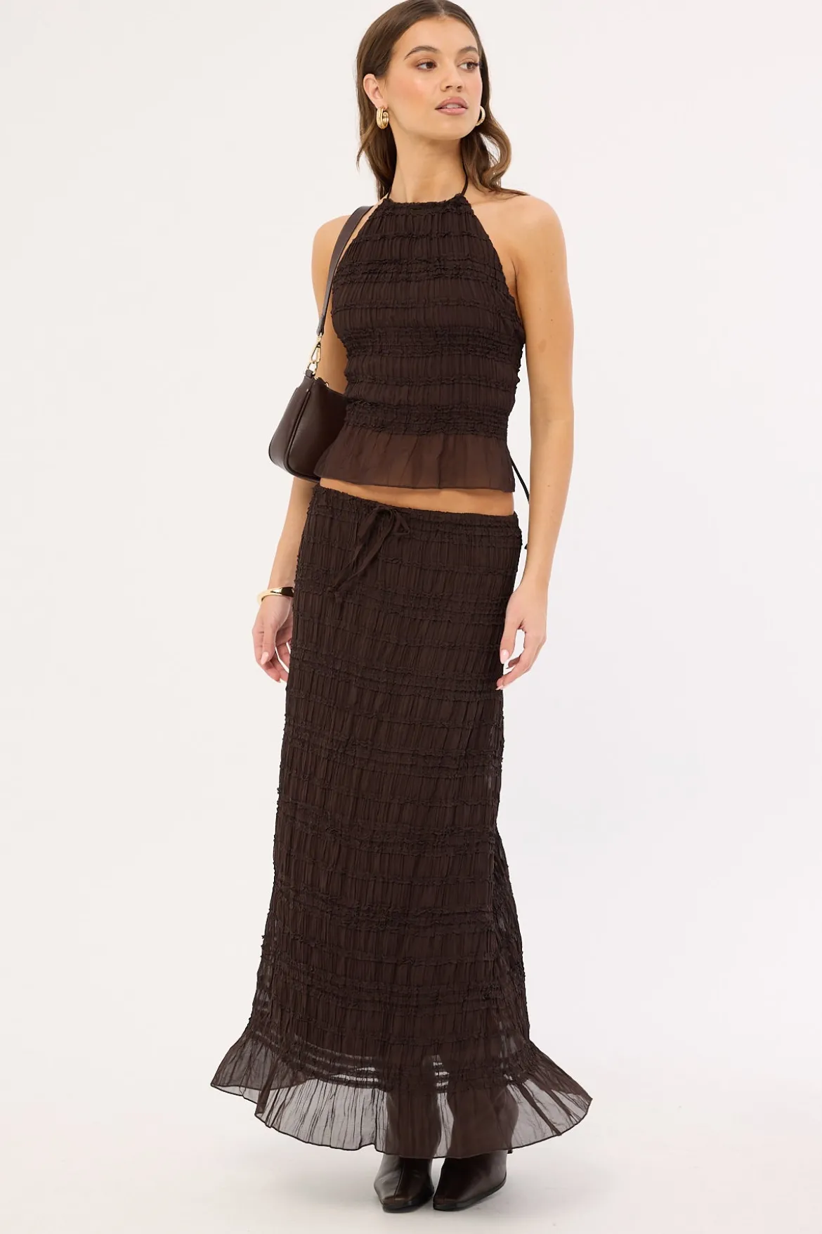 Marisole Gathered Maxi Skirt Choc