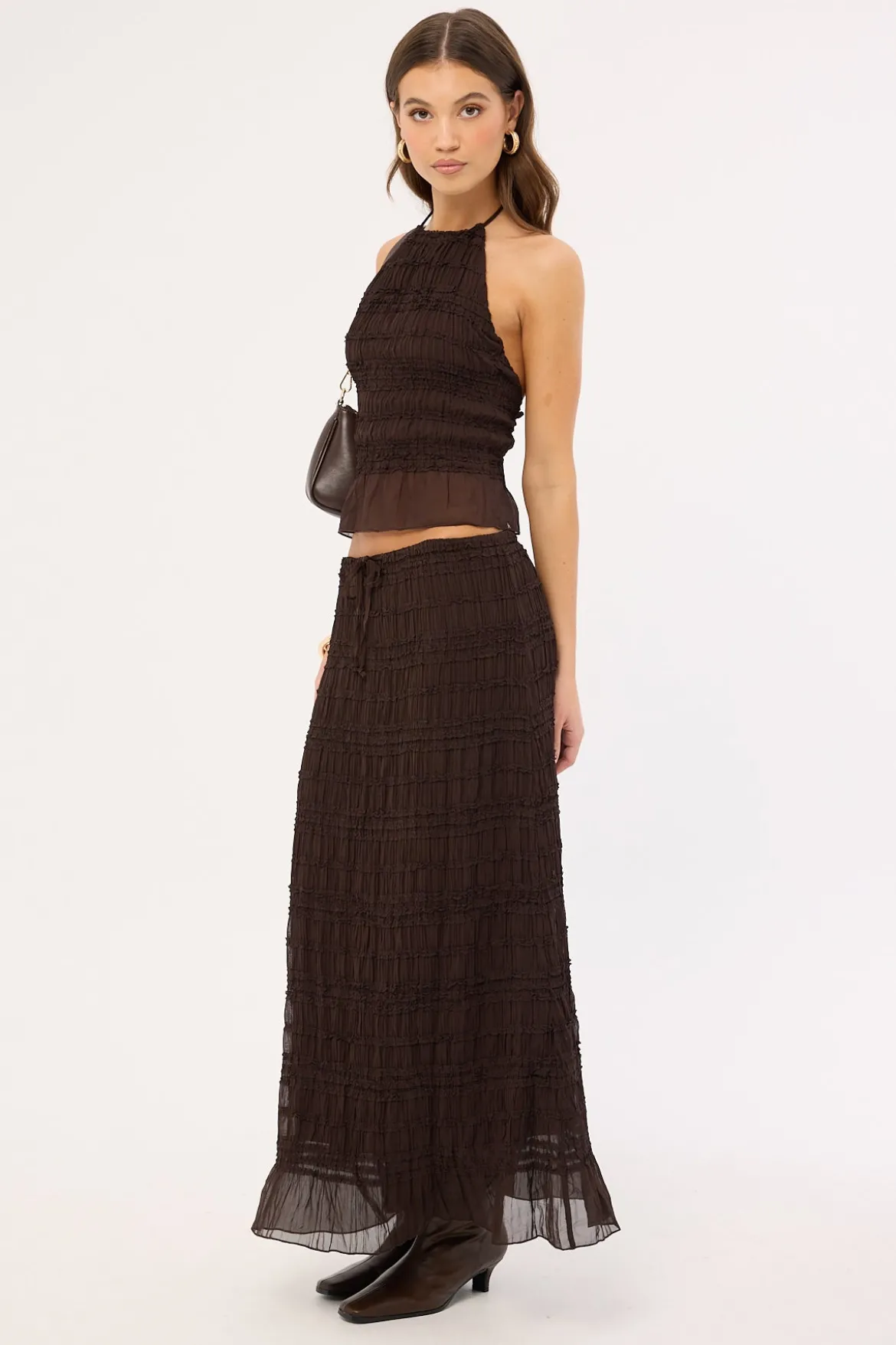 Marisole Gathered Maxi Skirt Choc