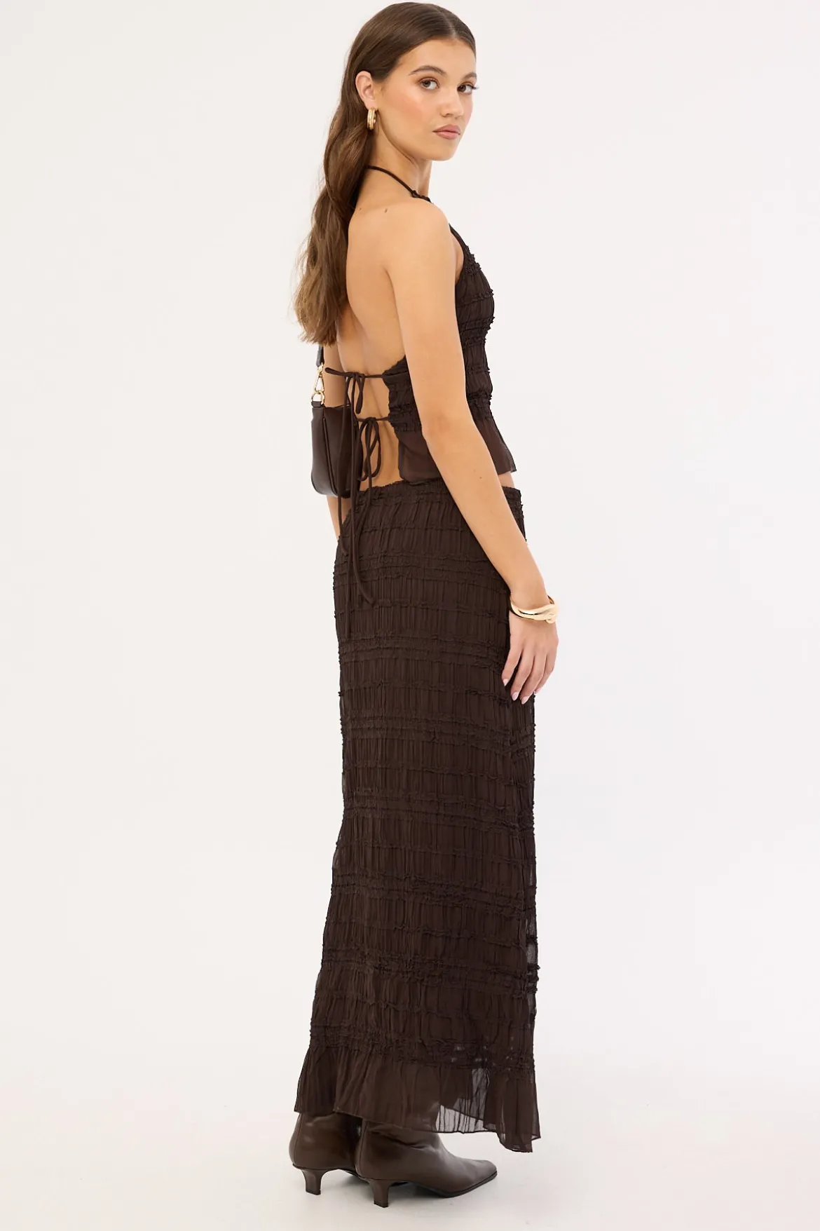 Marisole Gathered Maxi Skirt Choc