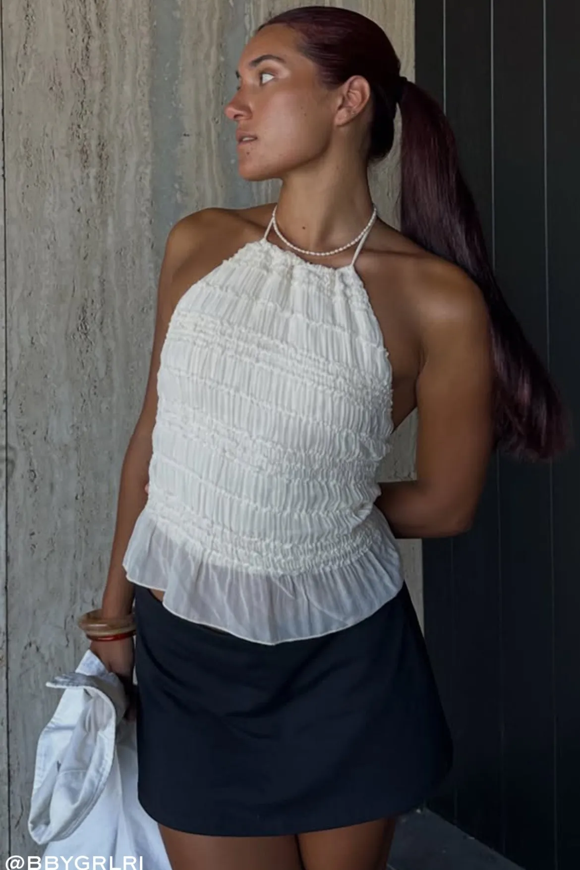 Marisole Halter Gathered Tie Top Cream
