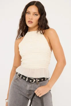 Marisole Halter Gathered Tie Top Cream