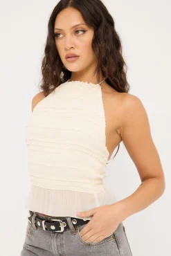 Marisole Halter Gathered Tie Top Cream