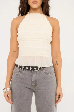 Marisole Halter Gathered Tie Top Cream