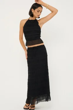 Marisole Halter Gathered Tie Top Black