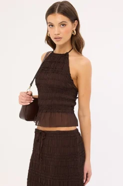 Marisole Halter Gathered Tie Top Brown