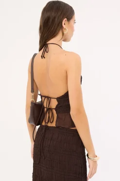Marisole Halter Gathered Tie Top Brown
