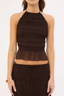 Marisole Halter Gathered Tie Top Brown