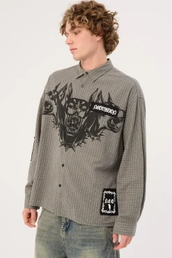 Marked Oversized Long Sleeve Shirt Khaki/Black/White