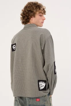 Marked Oversized Long Sleeve Shirt Khaki/Black/White
