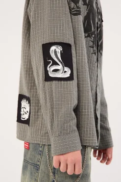 Marked Oversized Long Sleeve Shirt Khaki/Black/White
