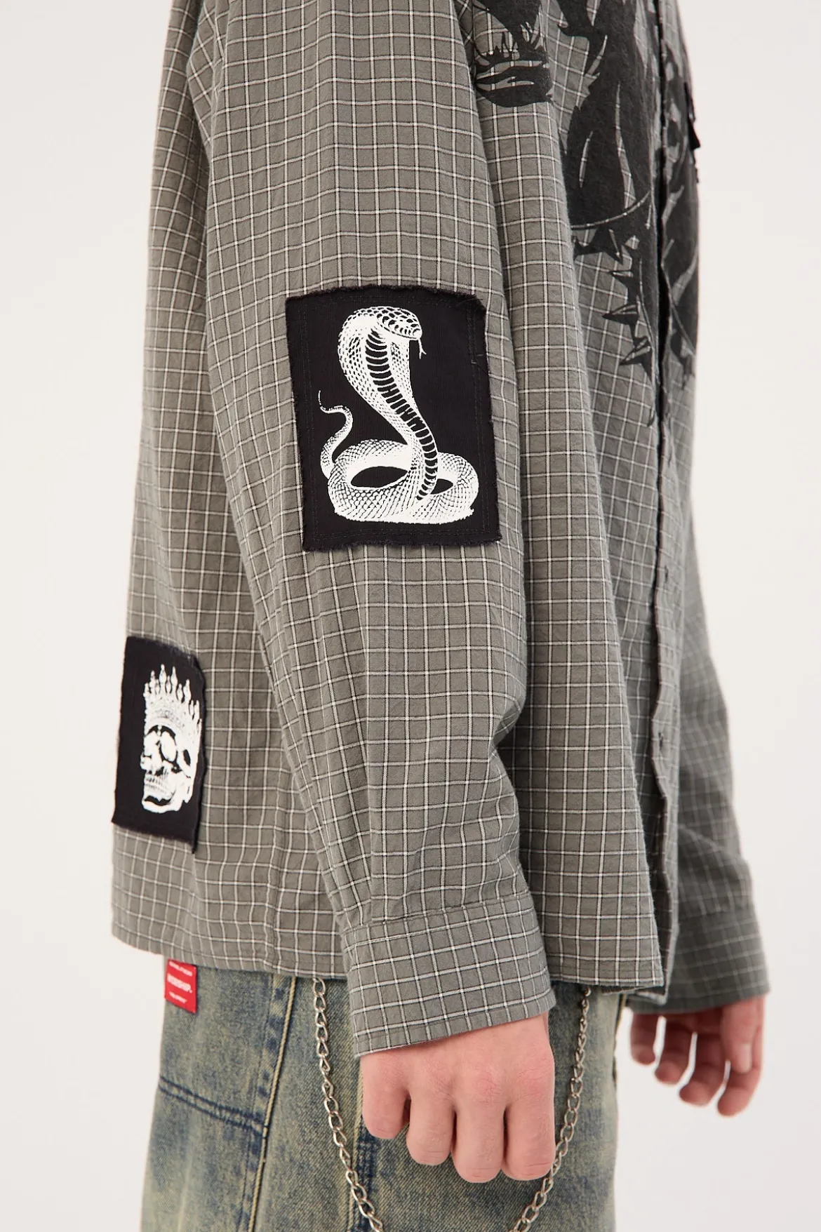 Marked Oversized Long Sleeve Shirt Khaki/Black/White