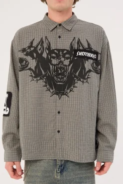 Marked Oversized Long Sleeve Shirt Khaki/Black/White